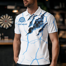 Load image into Gallery viewer, Personalized Skull White Blue Grunge Darts Polo & Quarter-Zip For Men Custom Dart Team Jerseys TDM3705
