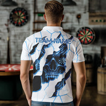 Load image into Gallery viewer, Personalized Skull White Blue Grunge Darts Polo & Quarter-Zip For Men Custom Dart Team Jerseys TDM3705