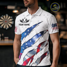 Load image into Gallery viewer, Personalized Glowing American Flag Patriotic Dart Shirt For Men, Darts Team Jerseys Polo & 1/4 Zip TDM4594