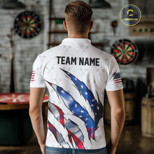 Load image into Gallery viewer, Personalized Glowing American Flag Patriotic Dart Shirt For Men, Darts Team Jerseys Polo & 1/4 Zip TDM4594