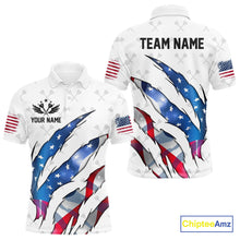 Load image into Gallery viewer, Personalized Glowing American Flag Patriotic Dart Shirt For Men, Darts Team Jerseys Polo & 1/4 Zip TDM4594