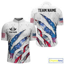 Load image into Gallery viewer, Personalized Glowing American Flag Patriotic Dart Shirt For Men, Darts Team Jerseys Polo & 1/4 Zip TDM4594