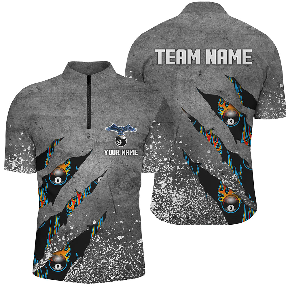 Ball 8 Grey Grunge Billiard Men Quarter-Zip Shirts Custom Team Name Billiard Jerseys TDM0594