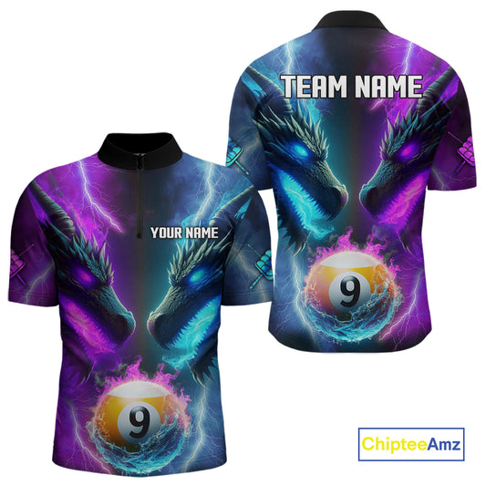Purple And Blue Custom Dragon 9 Ball Pool Billiard Shirt For Men, Billiard Jersey Polo & 1/4 Zip TDM5233
