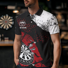 Load image into Gallery viewer, Retro Black Red Grunge Pattern Darts Polo, Quarter Zip Custom Men Dart Shirt Team Dart Jersey TDM3594