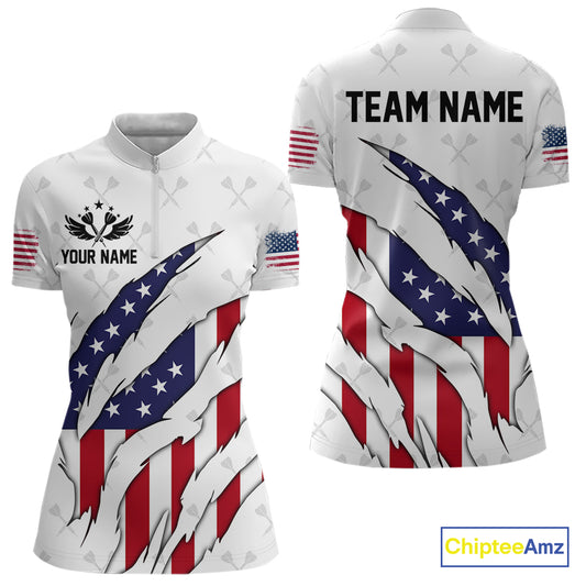 US Flag Patriotic Dart Shirt With Pocket Option For Women Custom Darts Jersey TDM4024