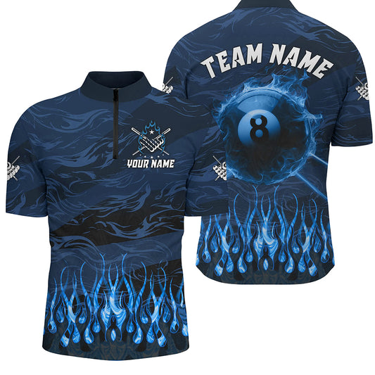Personalized Blue Flaming 8 Ball Pool Cue Fire Billiard Shirts For Men Team League Billiard Jersey TDM3255