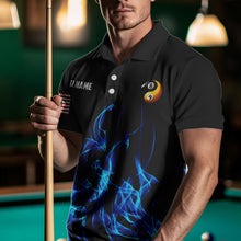 Load image into Gallery viewer, Blue Flaming Ying And Yang 8 Ball & 9 Ball Billiard Shirts For Men Custom Pool Billiard Jerseys TDM3617