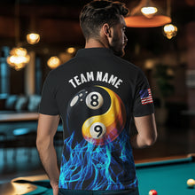 Load image into Gallery viewer, Blue Flaming Ying And Yang 8 Ball & 9 Ball Billiard Shirts For Men Custom Pool Billiard Jerseys TDM3617