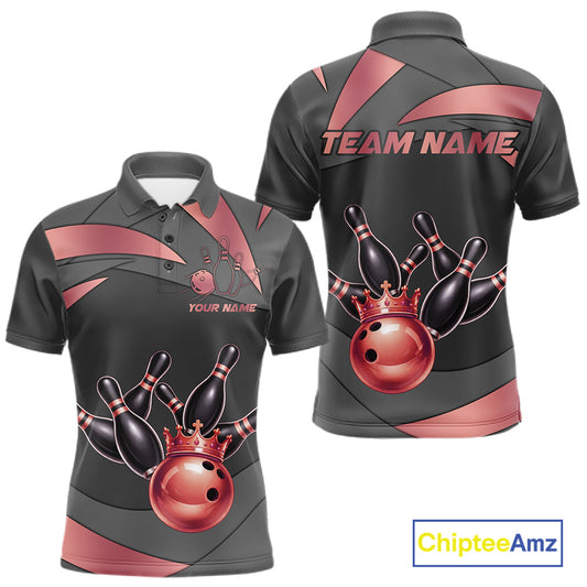 Black And Red Bowling Shirt For Men Custom Crown Bowling Jersey, Bowling League Polo & 1/4 Zip TDM6380
