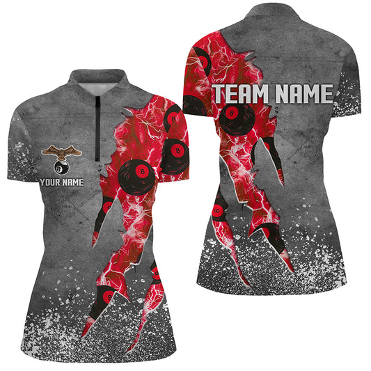 Custom Ball 8 Thunder Lighting Grunge Billiard Shirts For Women Best Billiard Team Jersey |Red TDM1658