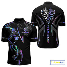 Load image into Gallery viewer, Black And Holographic Dartboard Crown Dart Shirts For Men – Custom Team Polo & Quarter Zip Jersey TDM4062