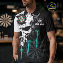 Load image into Gallery viewer, Personalized Grunge Skull Arrow Darts Shirt For Men, Darts Jersey Team Polo & 1/4 Zip |Turquoise TDM4248