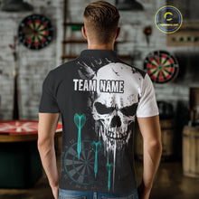 Load image into Gallery viewer, Personalized Grunge Skull Arrow Darts Shirt For Men, Darts Jersey Team Polo & 1/4 Zip |Turquoise TDM4248