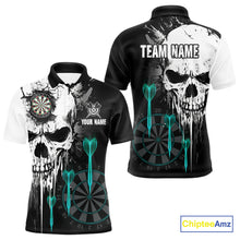Load image into Gallery viewer, Personalized Grunge Skull Arrow Darts Shirt For Men, Darts Jersey Team Polo & 1/4 Zip |Turquoise TDM4248