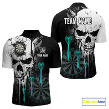Load image into Gallery viewer, Personalized Grunge Skull Arrow Darts Shirt For Men, Darts Jersey Team Polo & 1/4 Zip |Turquoise TDM4248