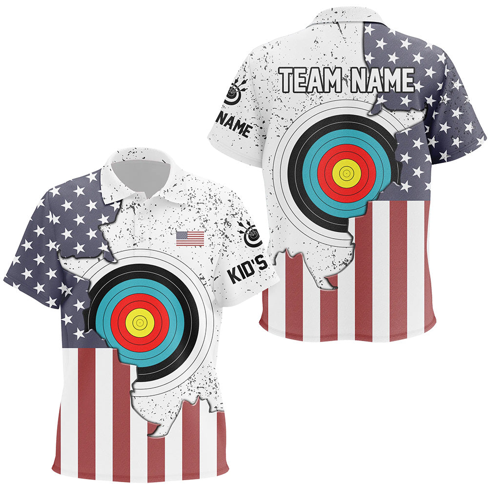 Personalized Archery American Flag Vintage Kid Polo Shirts Custom Team Name Archery Jerseys TDM0420