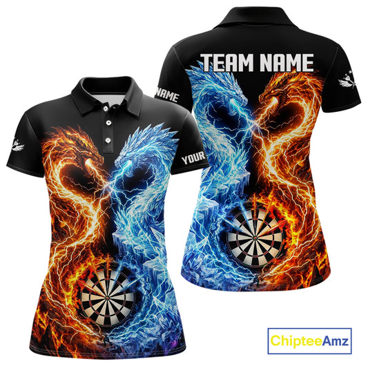 Personalized Fire And Icy Dragon Darts Shirt For Women, Lightning Darts Jersey Polo & 1/4 Zip TDM6184