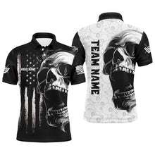 Load image into Gallery viewer, American Flag Skull Custom Men Billiard Jerseys Polo & Quarter- Zip, Patriotic Billiard Shirts TDM2374
