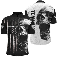 Load image into Gallery viewer, American Flag Skull Custom Men Billiard Jerseys Polo & Quarter- Zip, Patriotic Billiard Shirts TDM2374