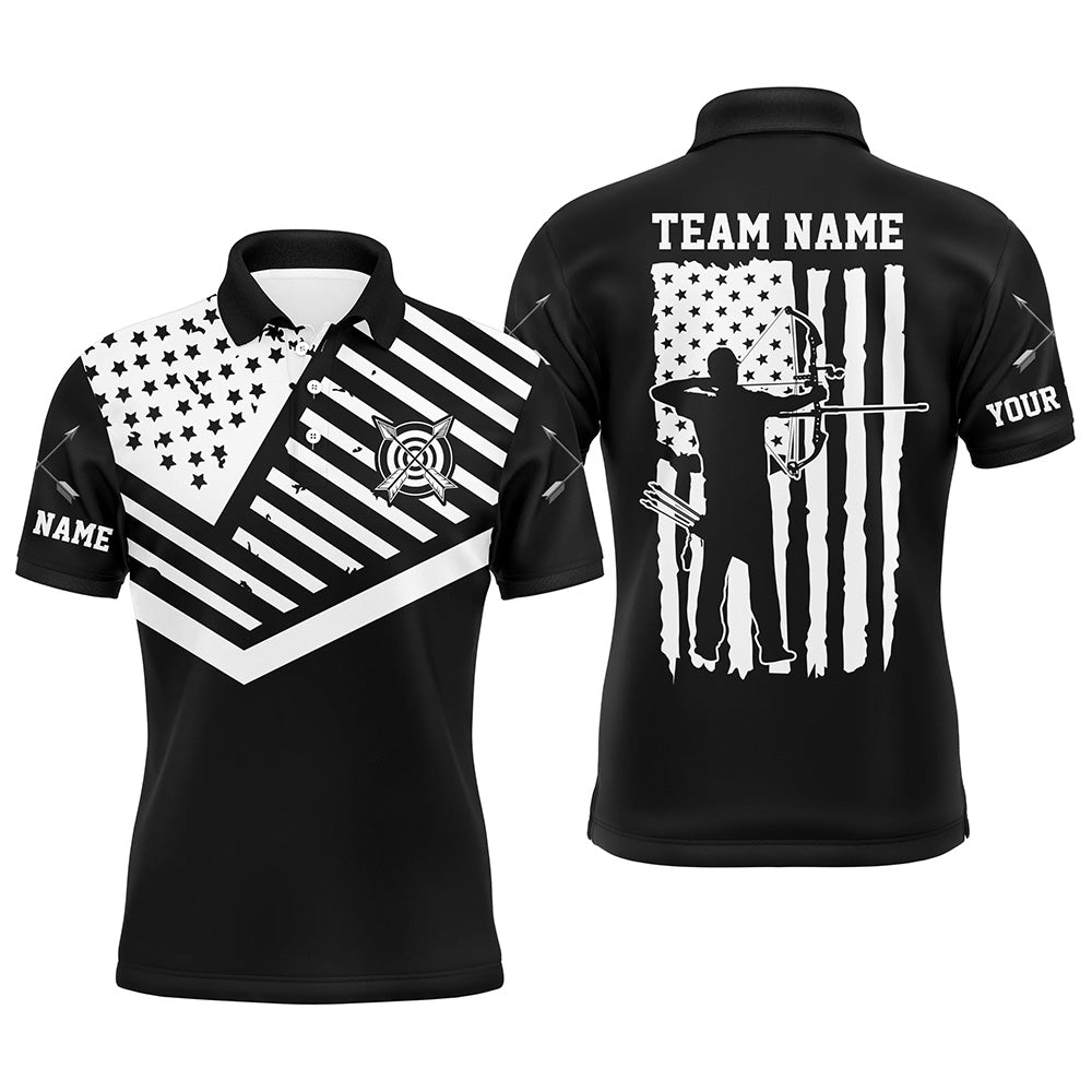 Personalized Black White Us Flag Archery Polo Shirts For Men Custom Archery Shirts For Patriot TDM0652
