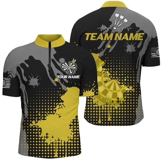Personalized Grunge Paint Darts Polo & 1/4 Zip Shirts For Men Best Darts Shirts Team Jersey |Yellow TDM2388