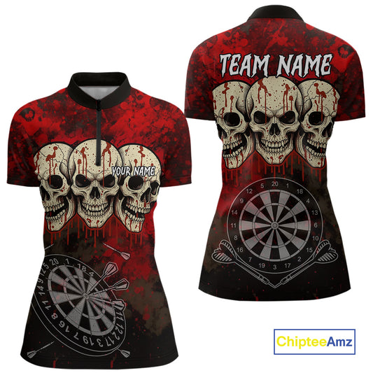 Black And Red Grunge Skull Womens Dart Shirts Custom Dart Jerseys Team Polo & Quarter Zip TDM5127