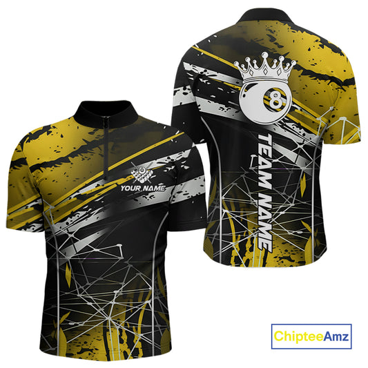 Black And Gold 8 Ball Crown Men's Billiard Shirts Custom Billiards Jerseys, Pool League Team Shirt TDM5132