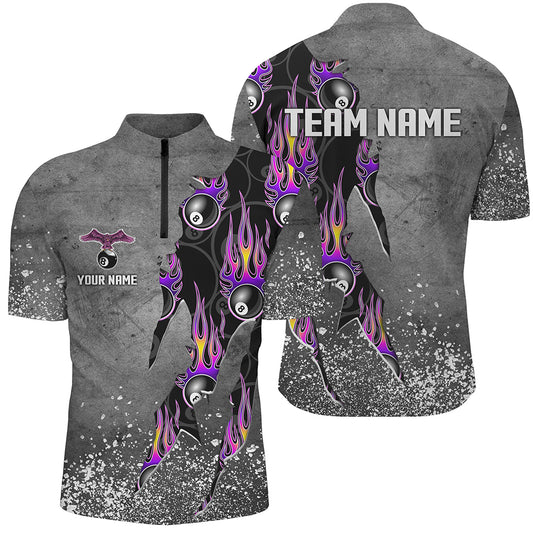 Custom Ball 8 Grey Grunge Billiard Shirts For Men Best Custom Team Name Billiard Jerseys |Purple TDM1560