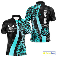 Load image into Gallery viewer, Personalized Black And Turquoise Tribal Dart Shirts For Men Custom Dart Jersey Team Polo & 1/4 Zip TDM4106