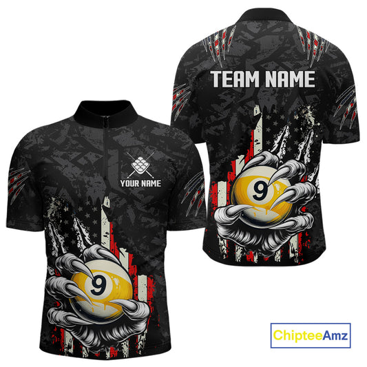 Funny Claw Tearing US Flag 9 Ball Pool Custom Billiard Shirts For Men, Patriotic Billiard Jerseys TDM4473