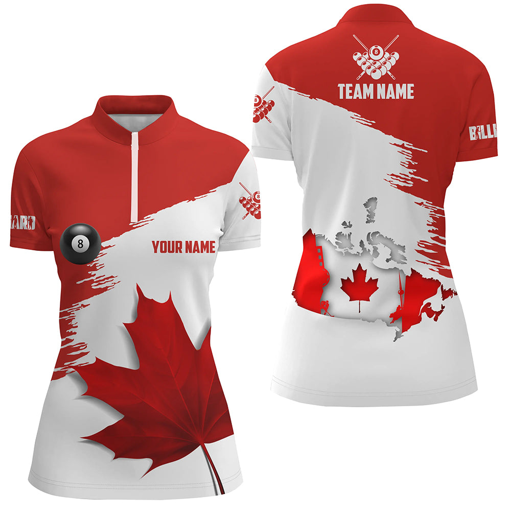 Customized Billiard Canadian Leaf Women Quarter-Zip Shirt, Patriotic Canada Billiard Shirts TDM0668