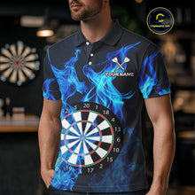 Load image into Gallery viewer, Blue Flaming Dartboard Darts Polo & Quarter Zip Custom Dart Shirts For Men Team Dart Jerseys TDM3821