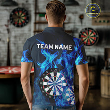 Load image into Gallery viewer, Blue Flaming Dartboard Darts Polo & Quarter Zip Custom Dart Shirts For Men Team Dart Jerseys TDM3821