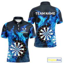 Load image into Gallery viewer, Blue Flaming Dartboard Darts Polo & Quarter Zip Custom Dart Shirts For Men Team Dart Jerseys TDM3821