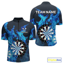 Load image into Gallery viewer, Blue Flaming Dartboard Darts Polo & Quarter Zip Custom Dart Shirts For Men Team Dart Jerseys TDM3821