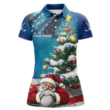 Load image into Gallery viewer, American Flag Christmas Golf Polo Shirts For Women Custom Santa Christmas Pine Tree Funny Golf Shirts TDM3160