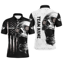 Load image into Gallery viewer, Black White Retro US Flag Skull Darts Polo & Quarter Zip Custom Darts Shirts For Men Darts Jerseys TDM2679