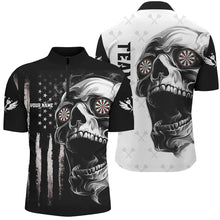 Load image into Gallery viewer, Black White Retro US Flag Skull Darts Polo & Quarter Zip Custom Darts Shirts For Men Darts Jerseys TDM2679