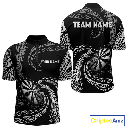 Personalized White Black Tribal Polynesian Mens Dart Shirts Custom Dart Polo & 1/4 Zip Team Jersey TDM5155