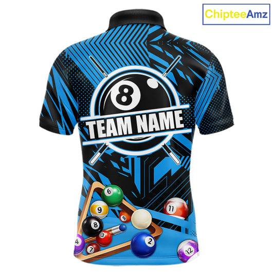 Blue 8 Ball Billiard Shirt For Men Custom Billiard Tournament Pool Team Jersey Polo & 1/4 Zip TDM6024