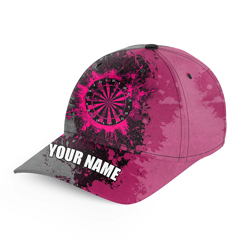Personalized Dartboard Paint Pink And Grey Darts Baseball Caps Custom Name Grunge Darts Hats Gifts TDM3529