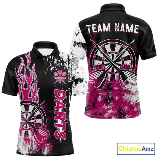 Personalized Pink Grunge Mens Dart Shirts Custom Dart Jerseys Team Polo & 1/4 Zip, Darts Uniform TDM5701