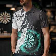 Load image into Gallery viewer, Personalized Grunge White Black Crack Wall Dart Shirts For Men Custom Dart Jerseys |Turquoise TDM3708