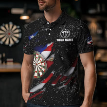 Load image into Gallery viewer, American Flag Black Grunge Dart Polo & Quarter Zip Shirts Custom Patriotic Dart Shirts For Men TDM3211