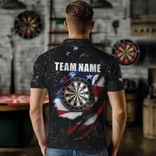 Load image into Gallery viewer, American Flag Black Grunge Dart Polo & Quarter Zip Shirts Custom Patriotic Dart Shirts For Men TDM3211