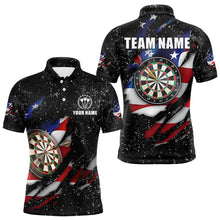 Load image into Gallery viewer, American Flag Black Grunge Dart Polo & Quarter Zip Shirts Custom Patriotic Dart Shirts For Men TDM3211