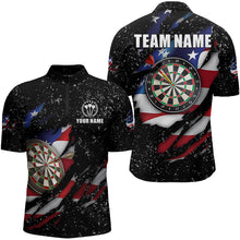 Load image into Gallery viewer, American Flag Black Grunge Dart Polo & Quarter Zip Shirts Custom Patriotic Dart Shirts For Men TDM3211