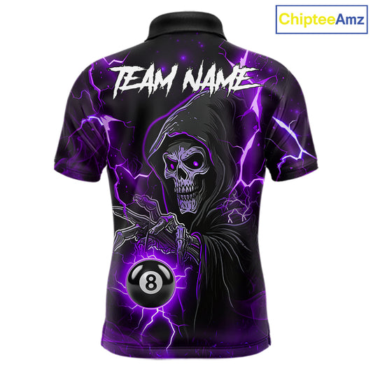 Purple Grim Reaper 8 Ball Billiard Shirt For Men Custom Lightning Pool Team Jersey Polo, 1/4 Zip TDM6328