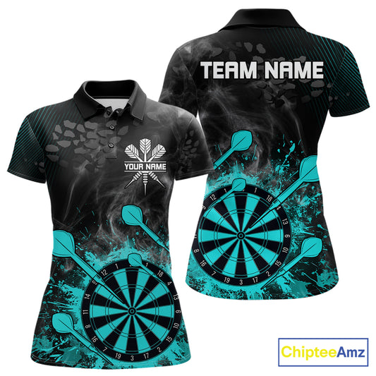 Turquoise Dartboard Splatter Smoke Darts Shirt For Women Custom Darts Team Jersey Polo & 1/4 Zip TDM6504